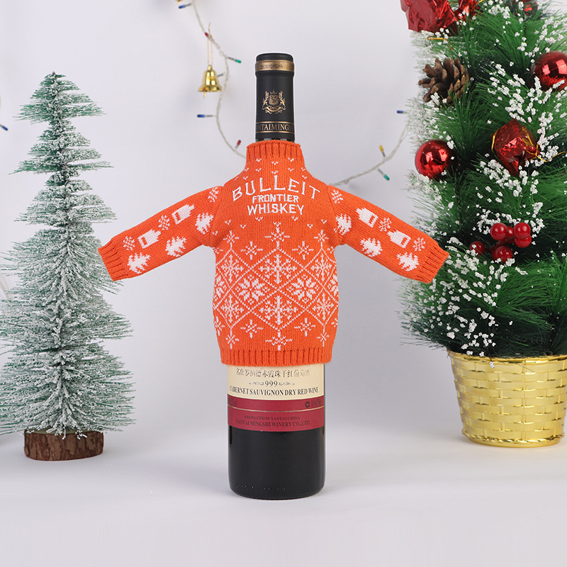 亚马逊爆款跨境针织红酒瓶套针织 欧美圣诞装饰毛线酒瓶套批发