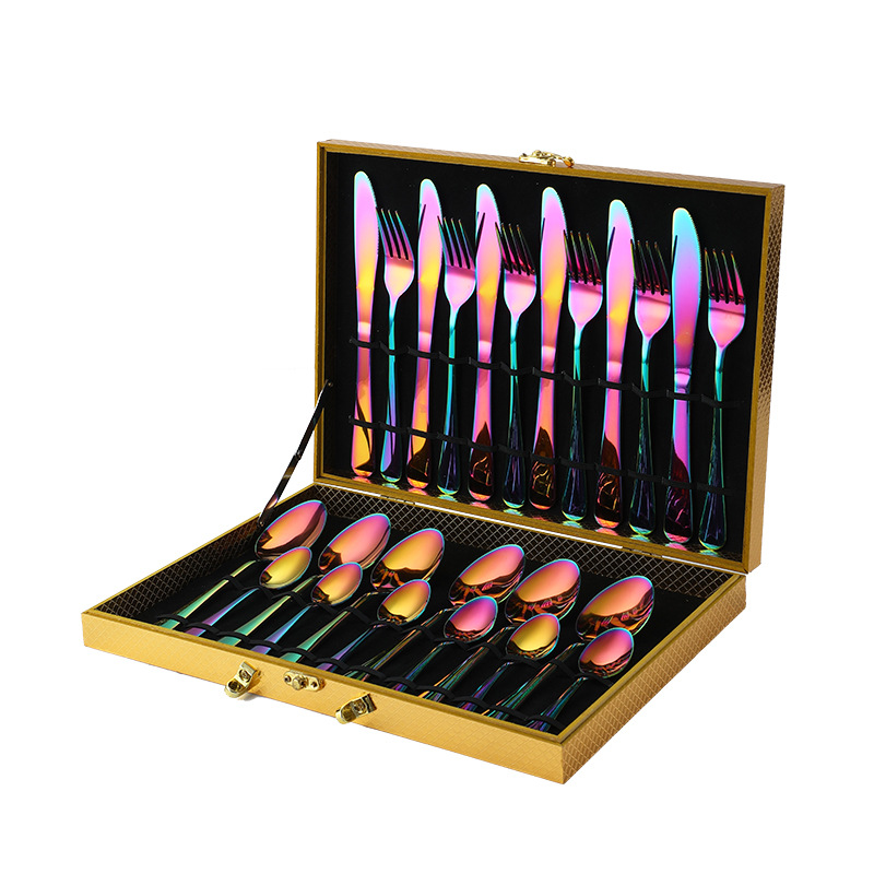 跨境爆款1010不锈钢餐具套装刀叉勺24件套礼盒 餐具礼品套装批发