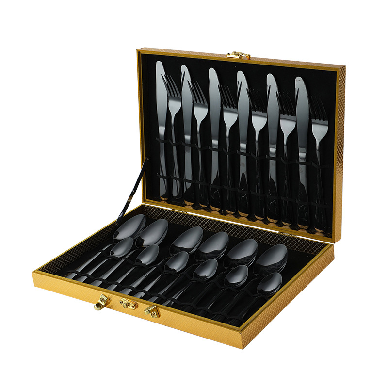 跨境爆款1010不锈钢餐具套装刀叉勺24件套礼盒 餐具礼品套装批发