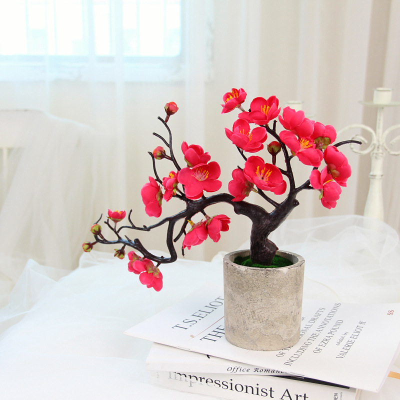 新款 跨境爆款 纸浆盆腊梅套装　复古风桃花家居装饰工艺品摆件