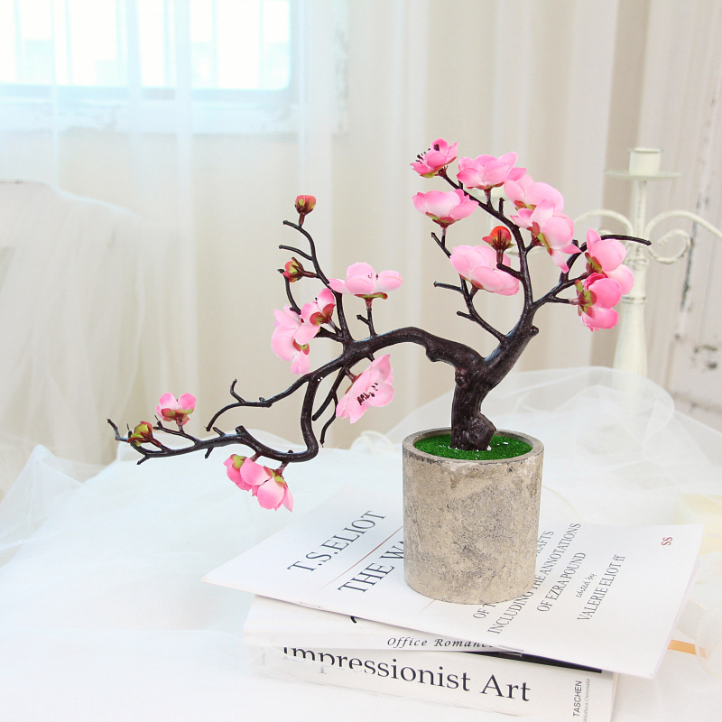 新款 跨境爆款 纸浆盆腊梅套装　复古风桃花家居装饰工艺品摆件
