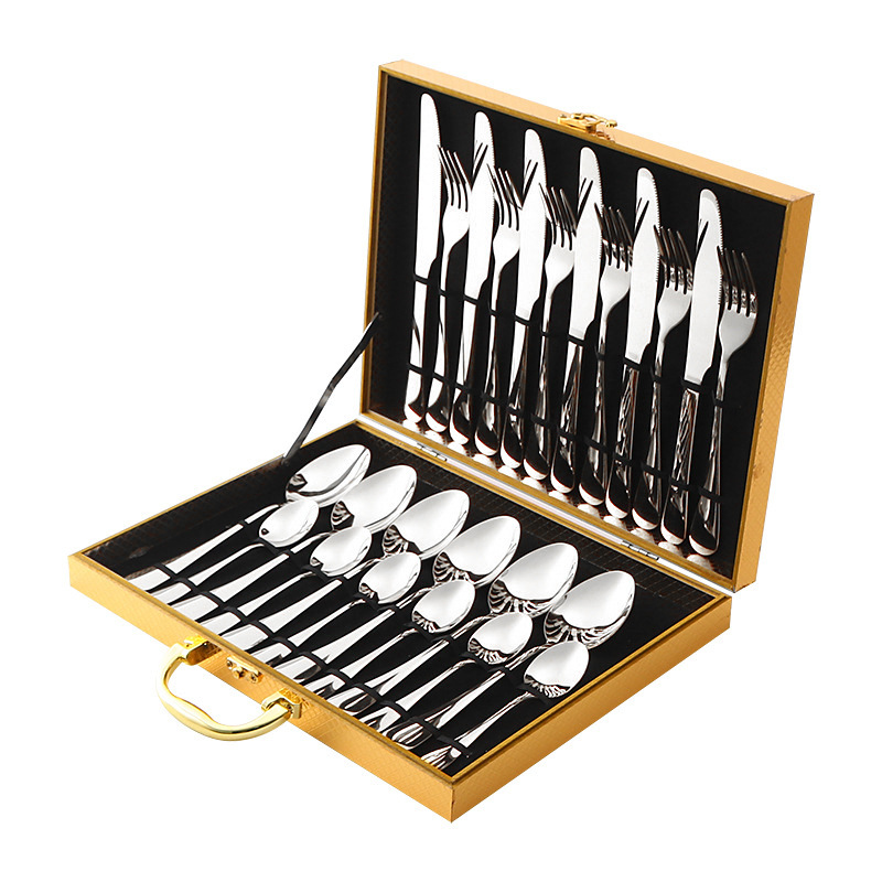 跨境亚马逊爆款不锈钢餐具24件套装1010西餐四主件刀叉勺礼盒套装