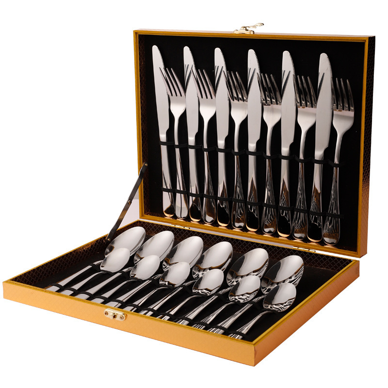 亚马逊爆款不锈钢西餐餐具24件套装1010四主件刀叉勺跨境礼盒套装