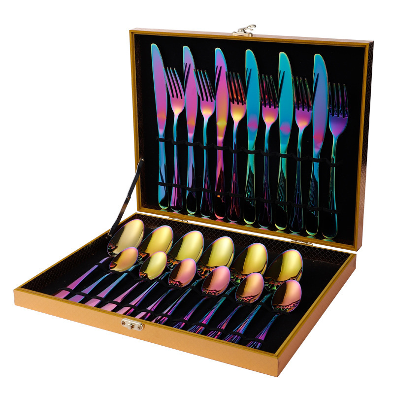 亚马逊爆款不锈钢西餐餐具24件套装1010四主件刀叉勺跨境礼盒套装