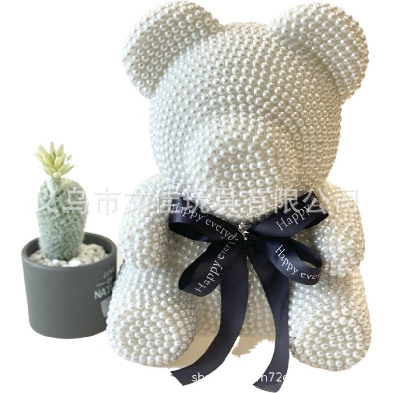 跨境爆款高端生日礼物奥斯丁玫瑰香皂花珍珠小熊情人节礼物玫瑰熊