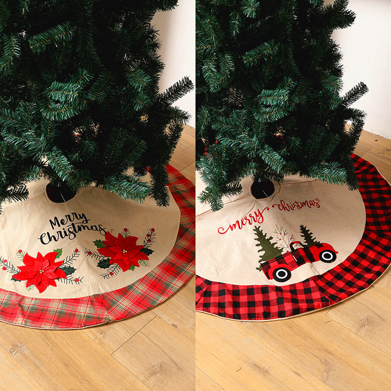 亚马逊跨境爆款圣诞节格子树裙汽车树裙麻布树裙圣诞树围裙