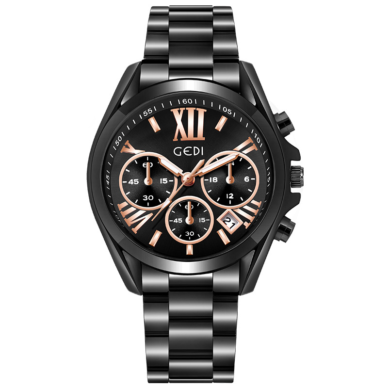 跨境爆款 歌迪GEDI钢带手表女防水日历女表时尚工厂货源 一件代发