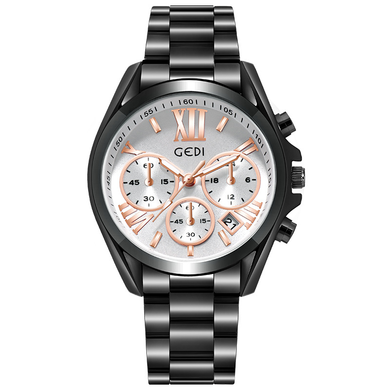 跨境爆款 歌迪GEDI钢带手表女防水日历女表时尚工厂货源 一件代发
