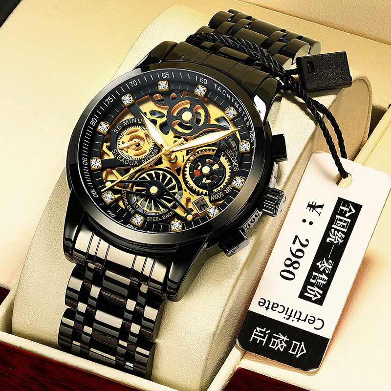 2023瑞之缘镂空手表男士钢带石英夜光防水潮流非机械跨境爆款