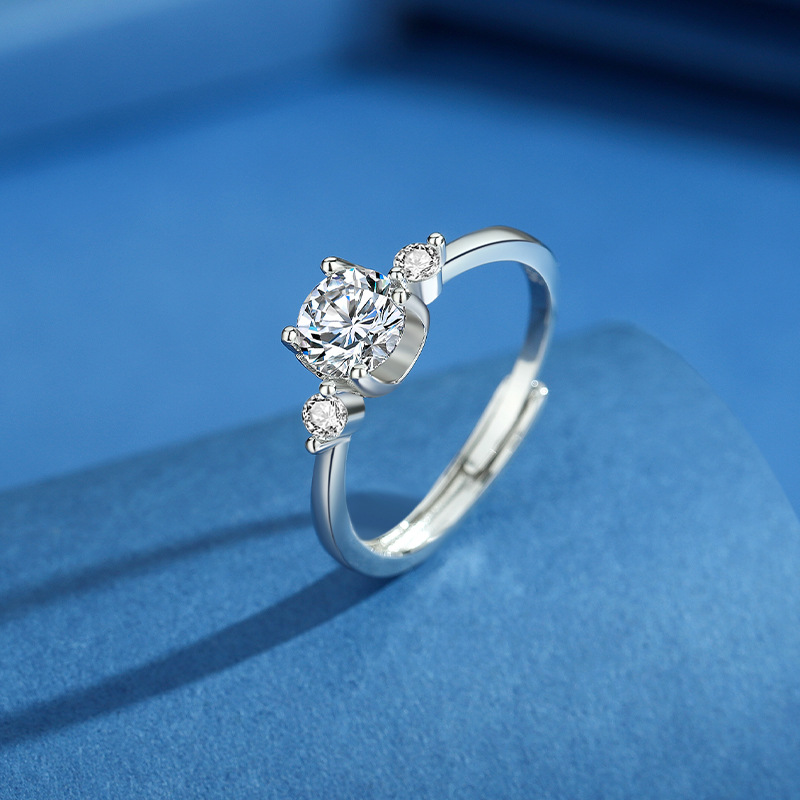 抖音爆款八心八箭莫桑石戒指女D色跨境轻奢网红直播结婚钻戒批发