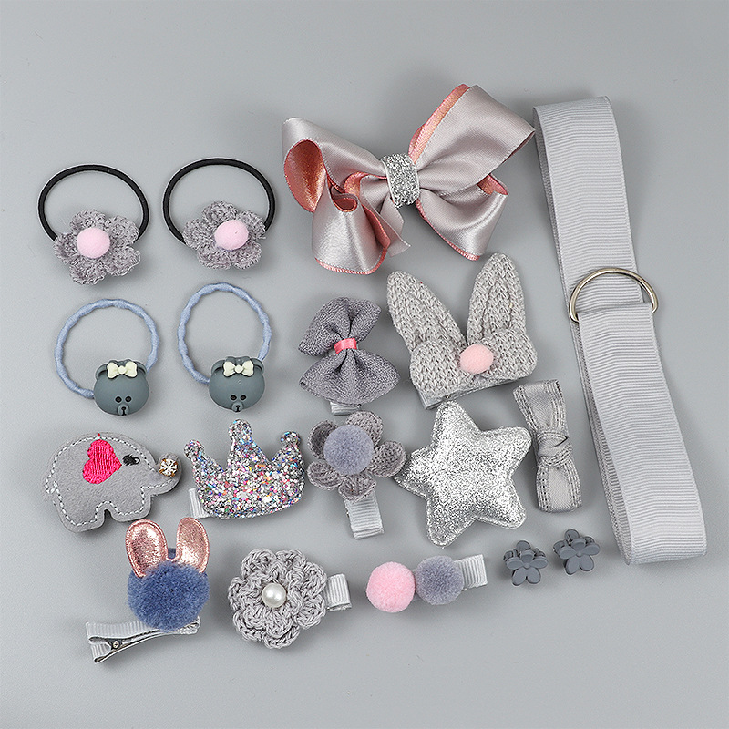跨境爆款18件套儿童发饰套装宝宝发夹发圈公主头饰发卡礼盒套装