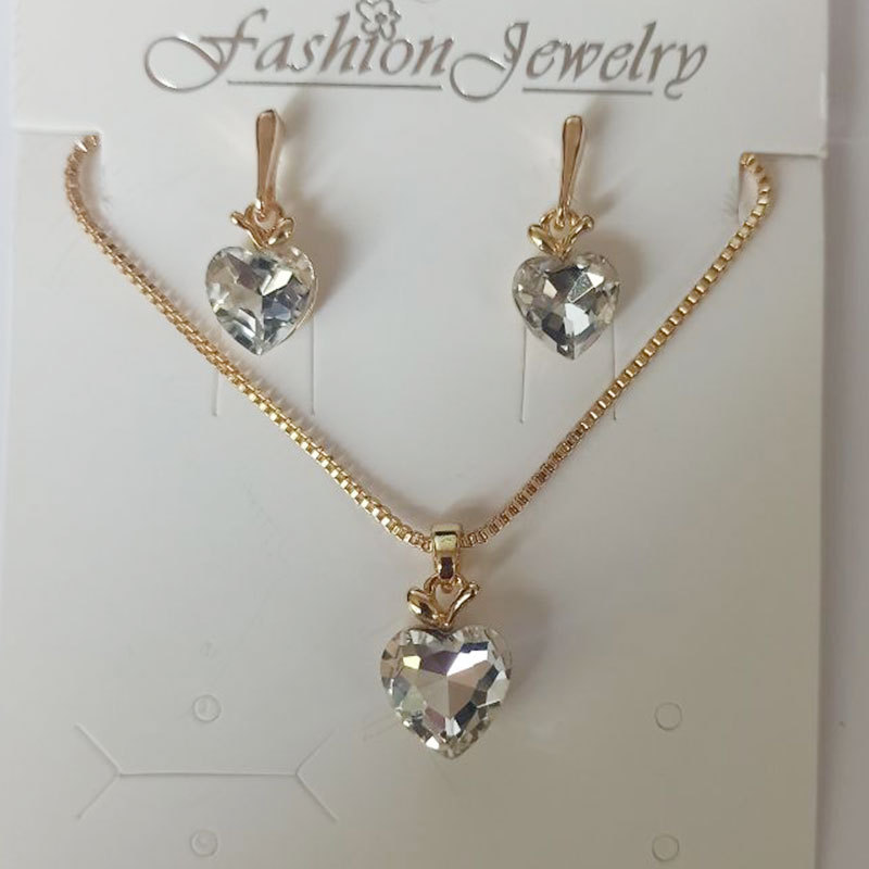 跨境外贸爆款新娘首饰粉色桃心苹果项链耳钉两件套装水果饰品女士