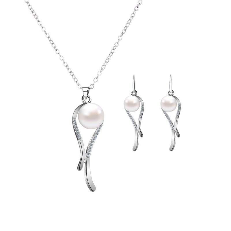 跨境爆款套装首饰水滴型镶钻珍珠耳钉项链套装个性夸张饰品女批发