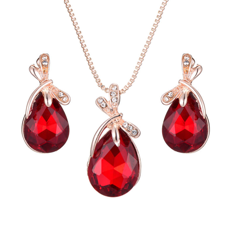 欧美跨境爆款水晶珍珠项链耳钉套装独角兽新娘珠宝套装饰品女士