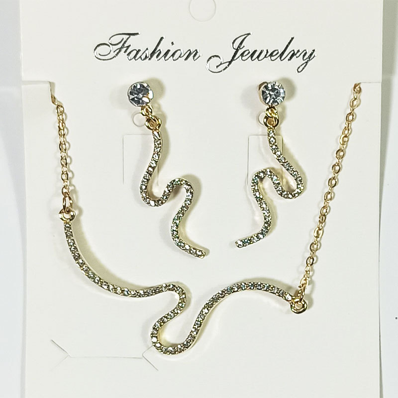 欧美跨境爆款蛇型耳环项链套装首饰小众高级感满钻婚礼饰品套装女