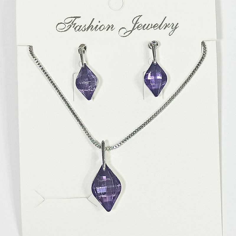 欧美跨境爆款水晶项链耳环套装首饰极简主义设计冷淡风饰品两件套