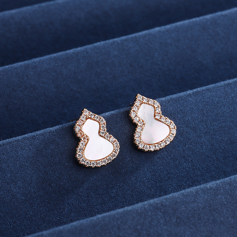 跨境爆款葫芦耳钉女耳环时尚国潮18K玫瑰金红玉髓中国风福禄耳饰