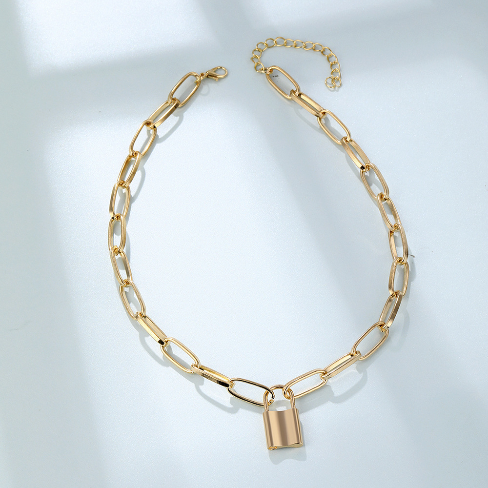 欧美跨境爆款时尚饰品 时尚锁骨链颈链粗链锁配件吊坠项链毛衣链