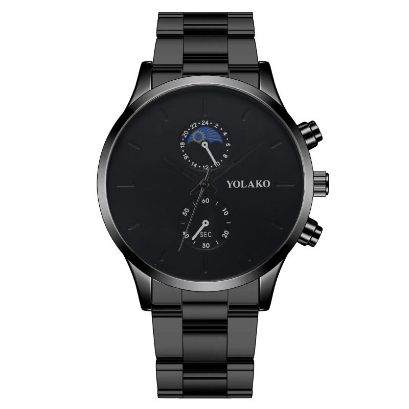 新品外贸爆款跨境热卖时尚两眼月亮男士手表男表钢带男款石英腕表