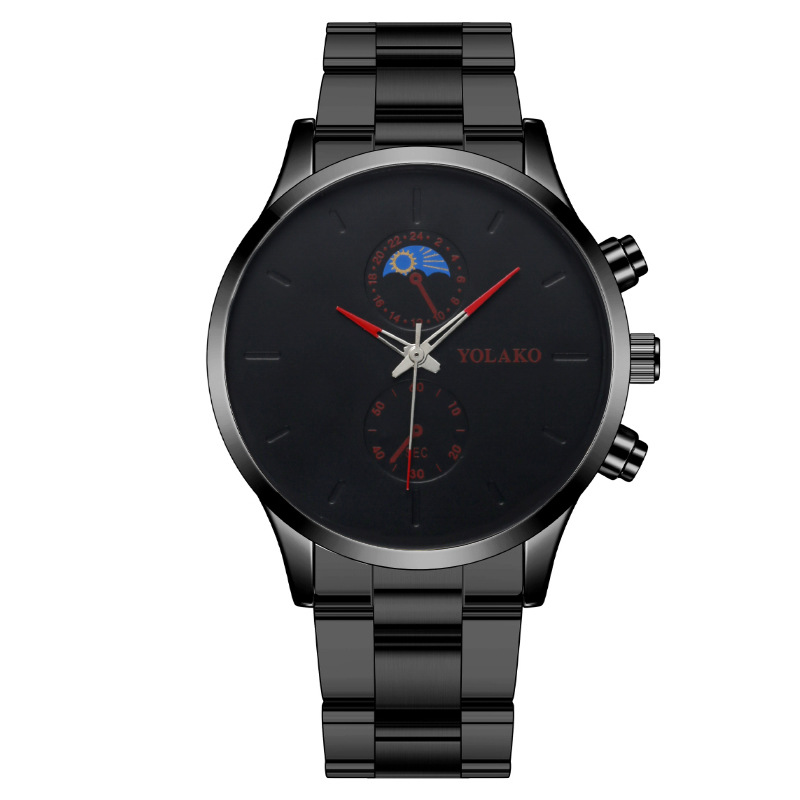 新品外贸爆款跨境热卖时尚两眼月亮男士手表男表钢带男款石英腕表