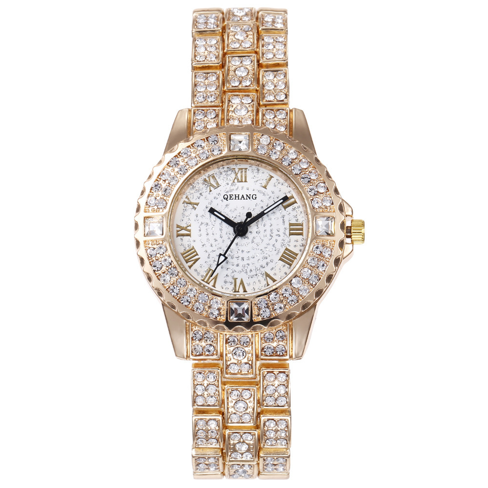 跨境爆款镶钻满天星石英腕表简约时尚女士合金钢带手表厂家直销