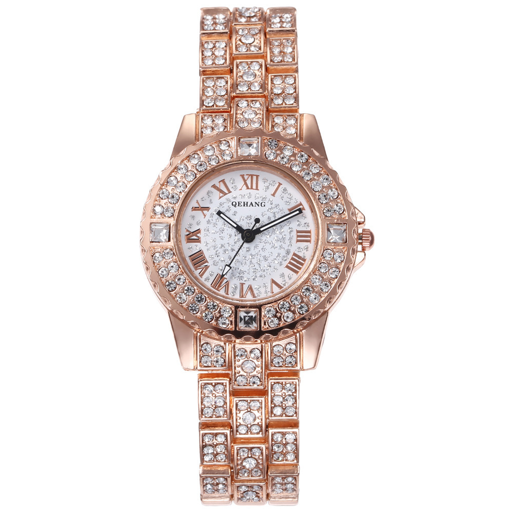 跨境爆款镶钻满天星石英腕表简约时尚女士合金钢带手表厂家直销