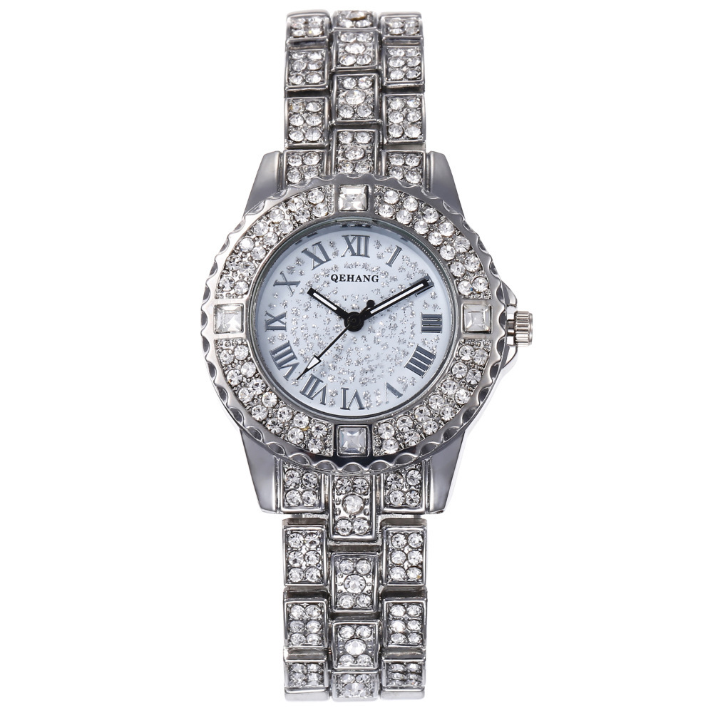 跨境爆款镶钻满天星石英腕表简约时尚女士合金钢带手表厂家直销