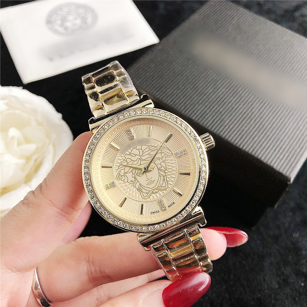 一件代发二类爆款跨境电商手表美杜莎条丁刻度女士钢带钻石手表