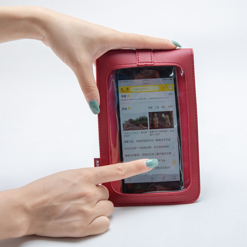 透明膜背面纳帕皮斜挎触屏手机包女学生斜跨零钱包