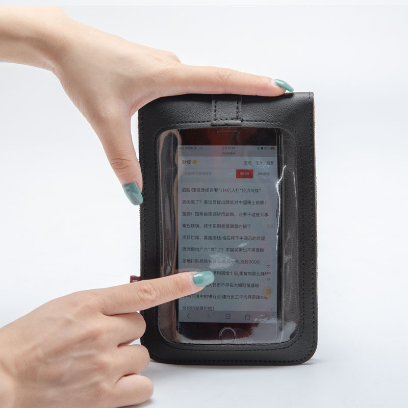 透明膜背面纳帕皮斜挎触屏手机包女学生斜跨零钱包