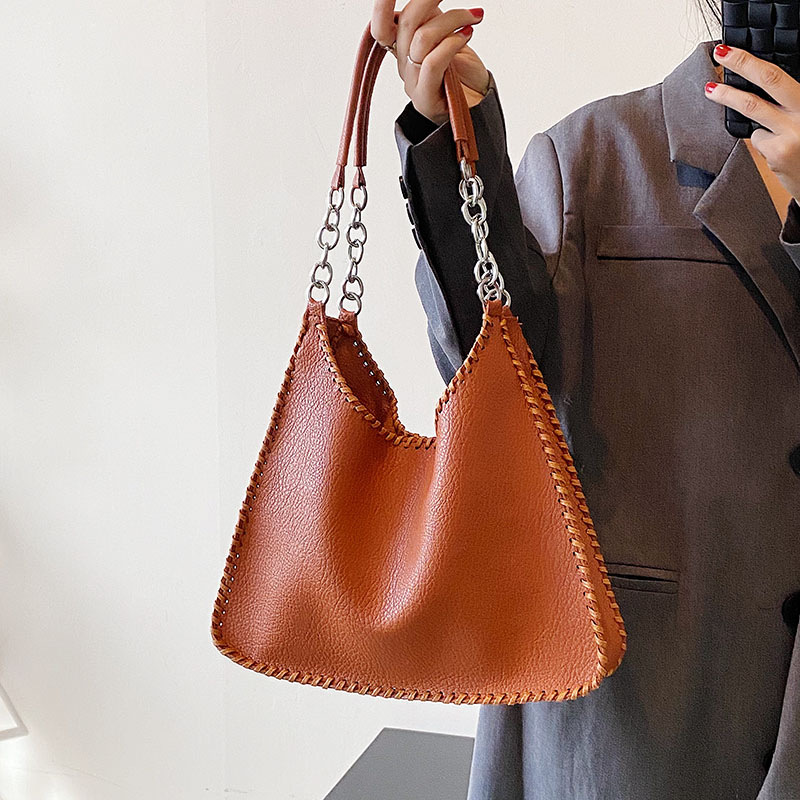 时尚潮款纯色荔枝纹爆款单肩方包网红热销通勤简约包包