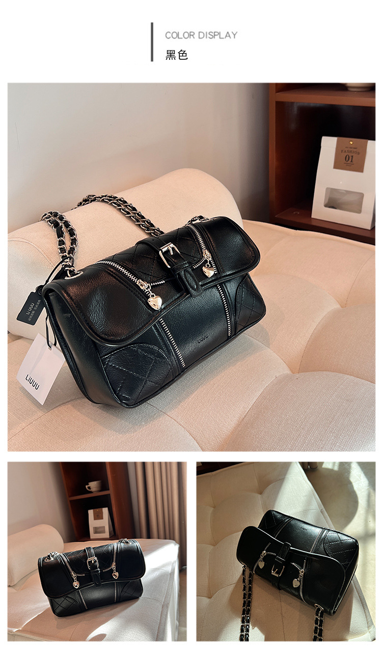 时尚潮流百搭拉链装饰拼接单肩女包2023热销爆款通勤女包