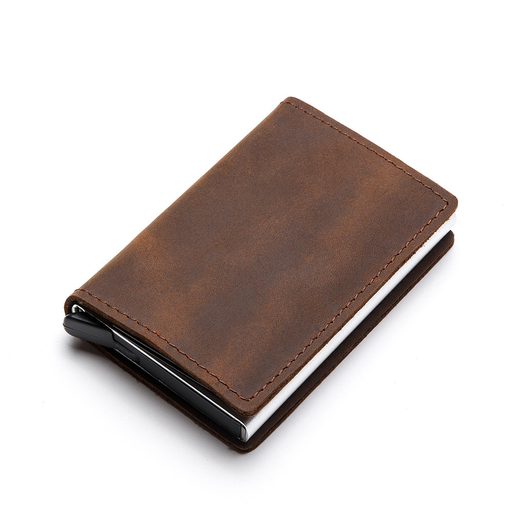 疯马皮卡包 真皮大容量RFID防盗刷金属卡包 定制logo