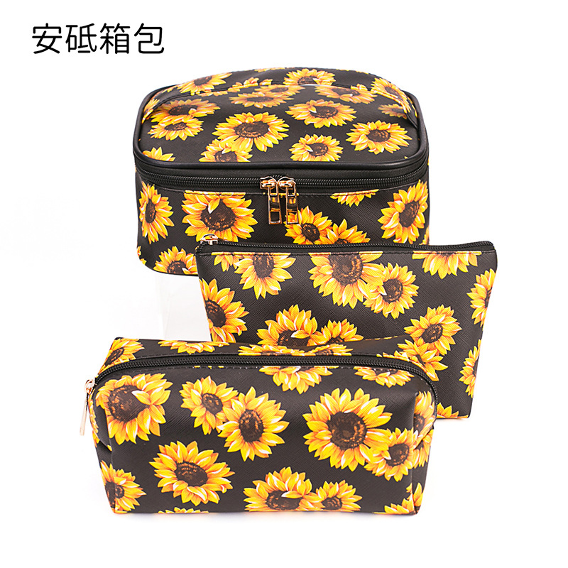 爆款向日葵经典化妆包懒人洗漱包大容量收纳包纹绣美甲化妆箱