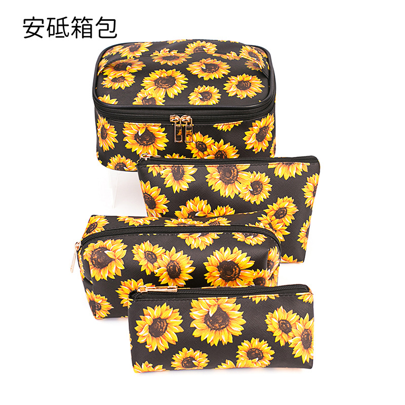 爆款向日葵经典化妆包懒人洗漱包大容量收纳包纹绣美甲化妆箱