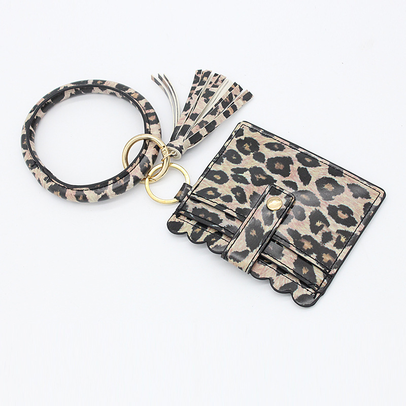 欧美热销豹纹手镯钥匙扣手环PU皮革爆款包包卡套卡包