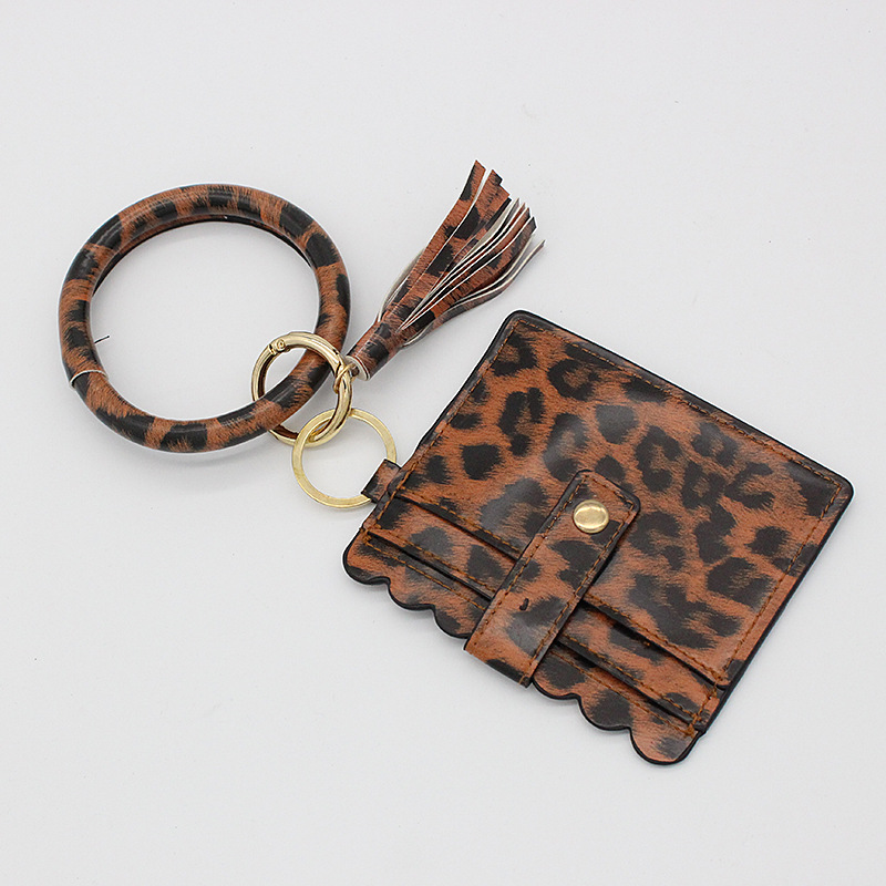 欧美热销豹纹手镯钥匙扣手环PU皮革爆款包包卡套卡包
