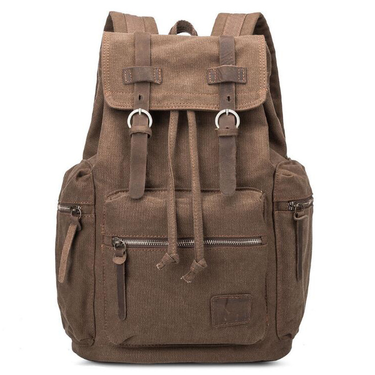 欧美复古双肩包新款潮流百搭书包纯色户外帆布包双肩背包