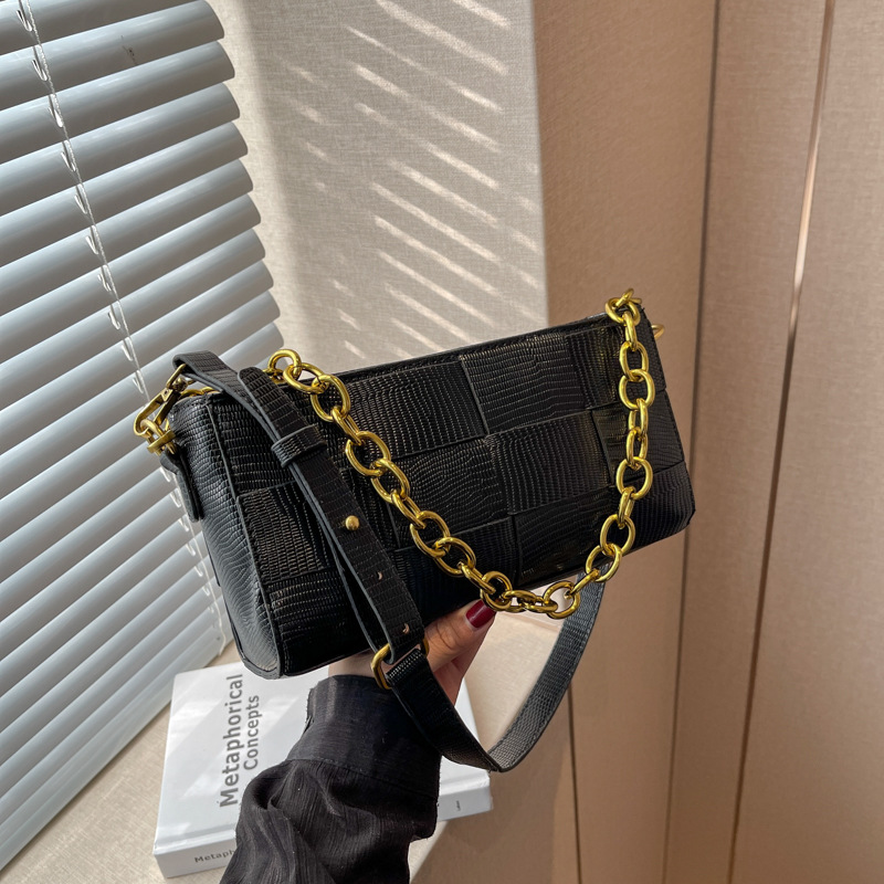 时尚纯色编织纹链条方包热销爆款通勤女包