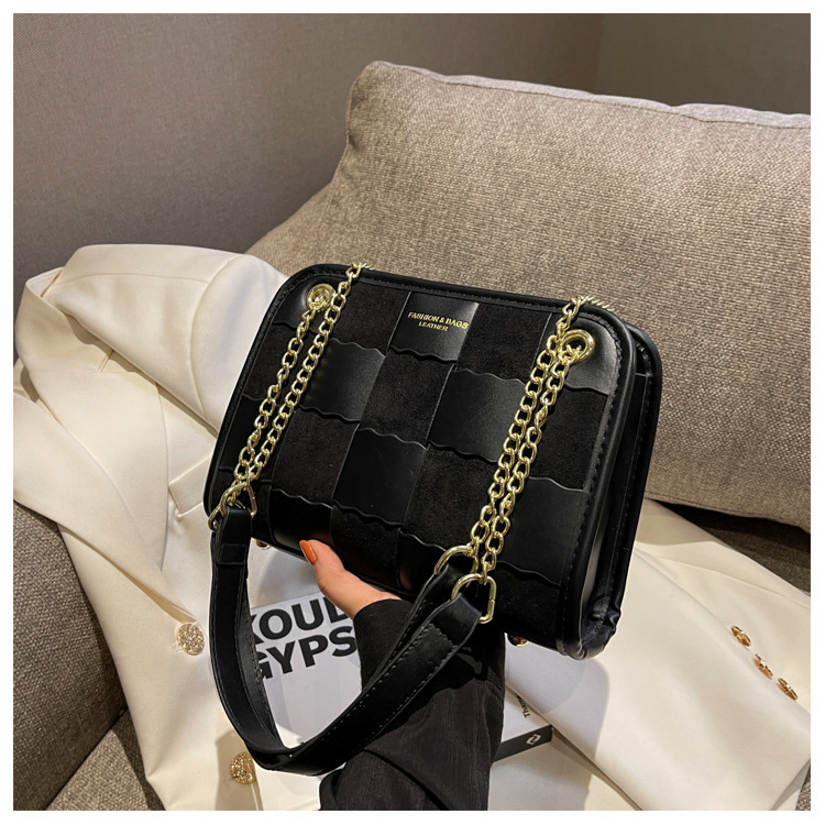 时尚百搭撞色拼接链条格子单肩女包热销爆款棋盘格单肩斜