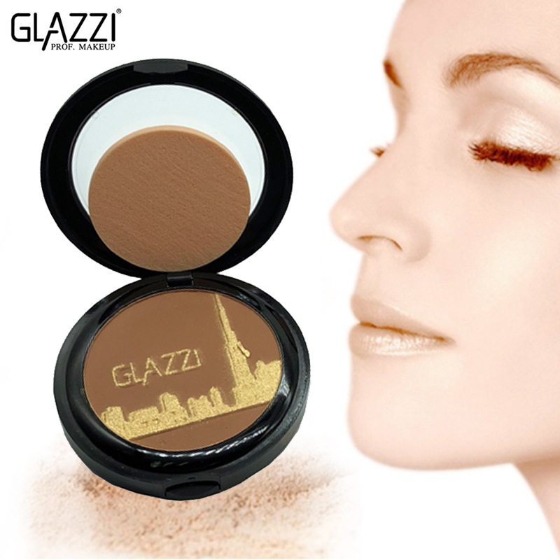 外贸GLAZZI粉饼高光三色阴影修容组合侧影粉喷金粉粉饼彩妆