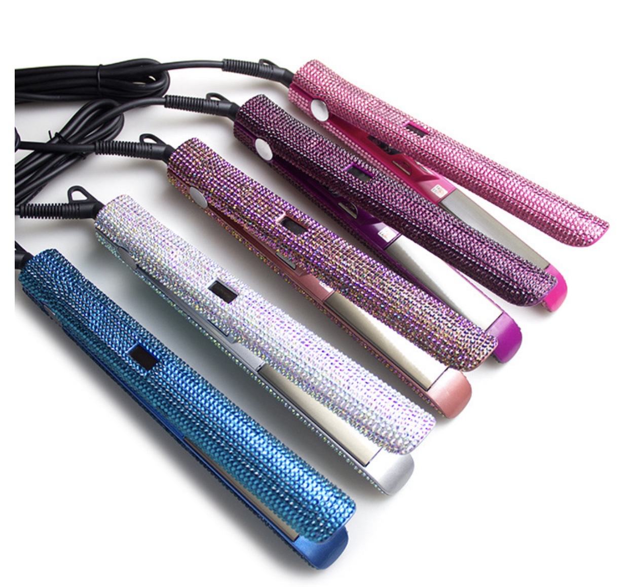 镶钻直发棒贴钻直发器粘钻直卷两用夹板机烫发器贴满钻石