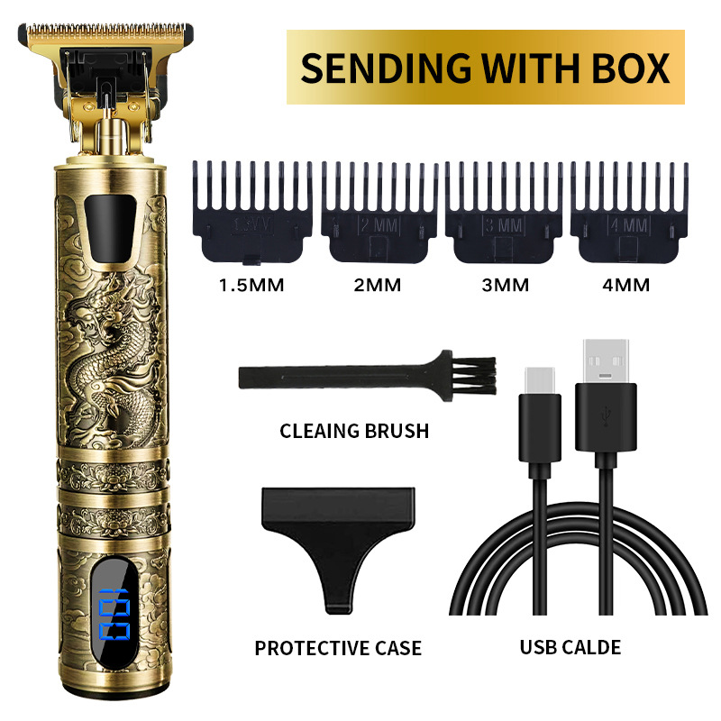 液晶数显家用理发器复古油头电推剪T9佛头雕刻小推子