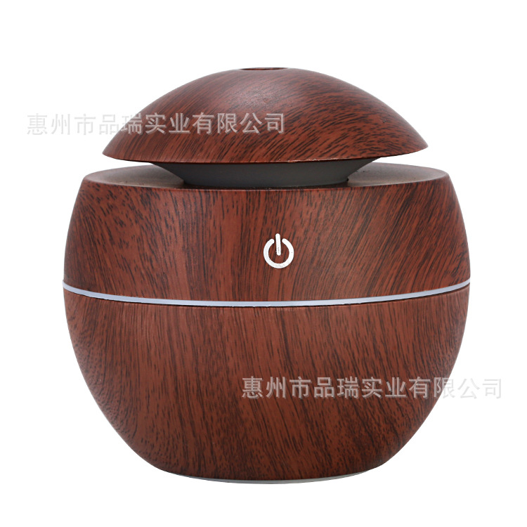 130ml迷你蘑菇加湿器超声波香薰机七彩家用加湿器圆木纹USB加湿器