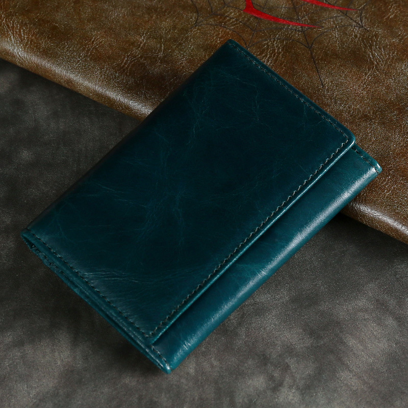 欧美短款真皮卡包rfid多卡位油蜡皮卡包男女士名片夹复古牛皮卡夹