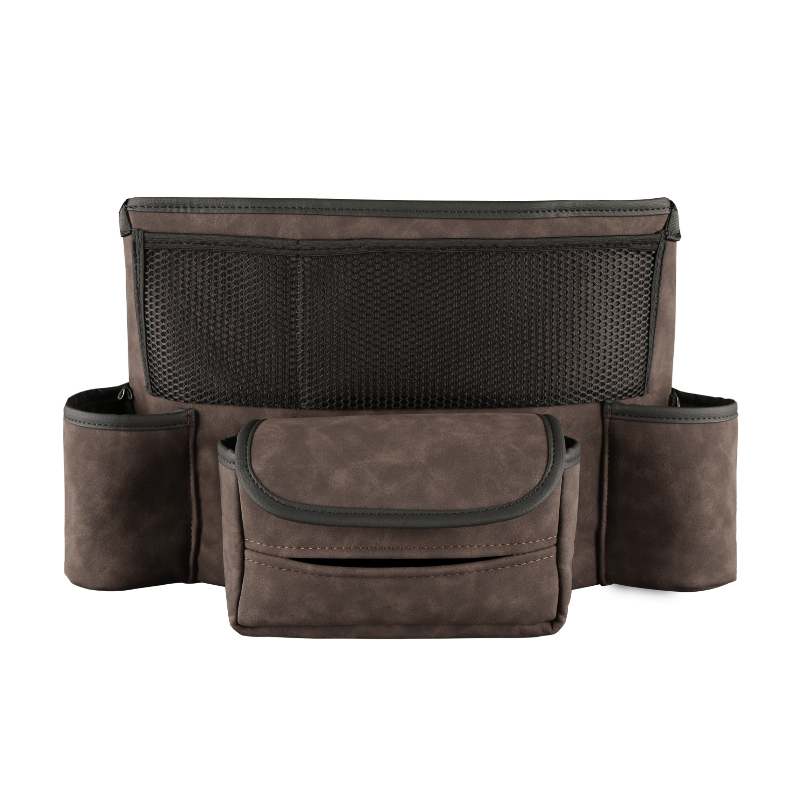 汽车座椅中间收纳储物网兜多功能车载翻毛皮整理置物带车载收纳包