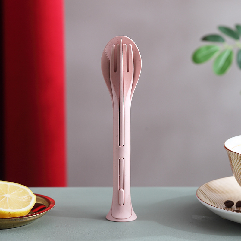 创意小麦秸秆三合一便携式刀叉勺子家庭塑料勺叉小麦西餐餐具套装