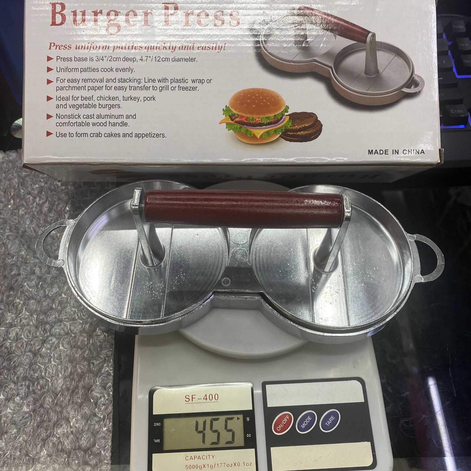 厨房用高品质的不粘涂层单孔肉饼模英国手动汉堡夹压肉饼模压肉器