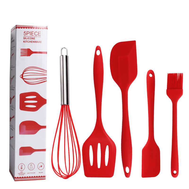 厂家直销硅胶蛋糕烘培工具5件套硅胶刮刀油刷奶油搅拌刀厨房创意