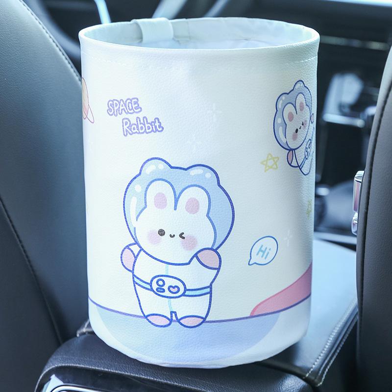 卡通车载垃圾桶折叠双层防水皮革汽车收纳用品垃圾桶收纳箱二合一